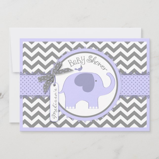 Invitación Lavender Elephant Bird Chevron Print Baby Shower (Anverso)
