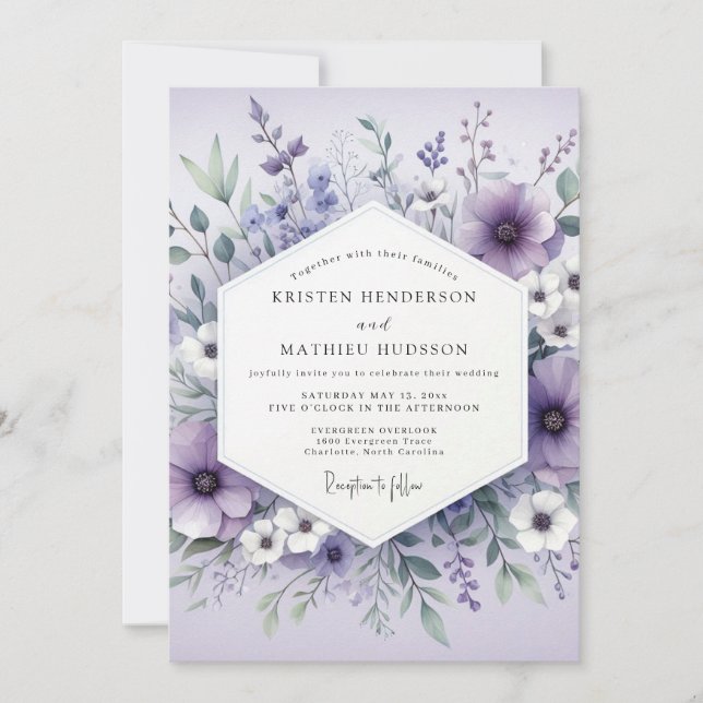 Invitación Lavender Ethereal Botanical Wedding (Anverso)