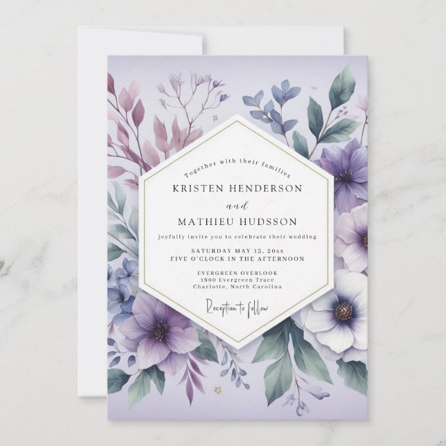 Invitación Lavender Ethereal Botanicals Wedding (Anverso)