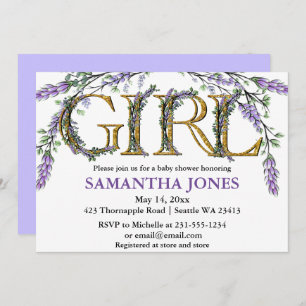 Invitación Lavender eucalipto acuarela ducha bebé