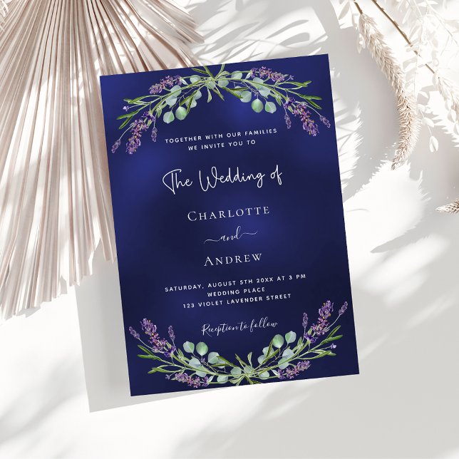 Invitación Lavender eucalipto verde boda azul marino (Subido por el creador)