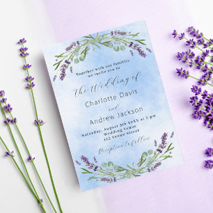 Invitación Lavender eucalipto verde boda de lujo azul