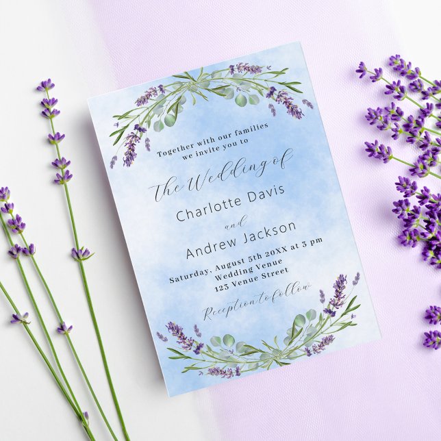 Invitación Lavender eucalipto verde boda de lujo azul (Subido por el creador)