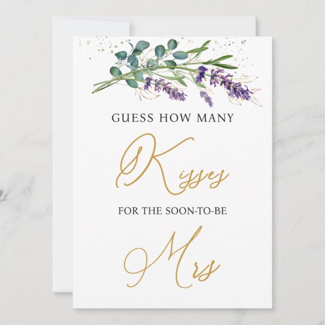 Invitación Lavender Eucalyptus adivina cuántos besos de juego (Anverso)