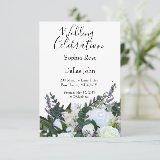 Invitación Lavender Eucalyptus Boda de la vegetación de rosas (Anverso de pie)