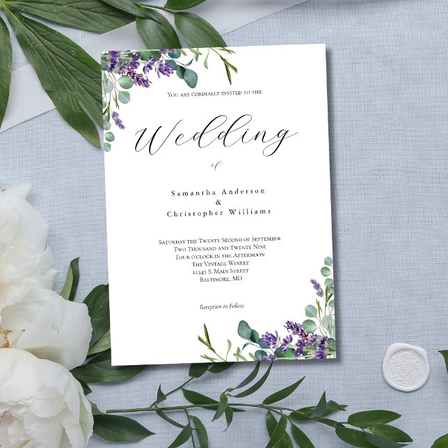 Invitación Lavender Eucalyptus Boda Minimalista moderno (Lavender Eucalpytus Modern Minimalist Elegant Floral Botanical Wedding Invitation.)