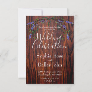 Invitación Lavender Eucalyptus Boda rústico de grano de mader