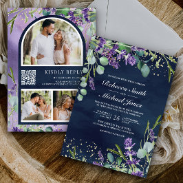 Invitación Lavender Eucalyptus Foto Naval Boda de código QR