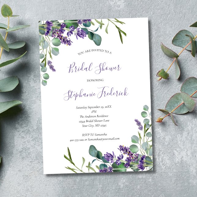 Invitación Lavender Eucalyptus Morple Greeneration Bridal Sho (Lavender Eucalyptus Elegant Modern Bridal Shower Invitation, Printed and Digital Download)