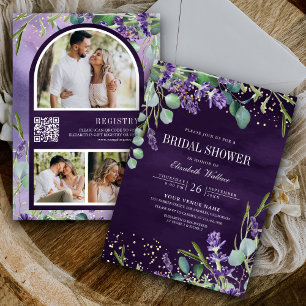 Invitación Lavender Eucalyptus QR Código Ducha Morada Británi