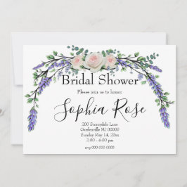 Invitación Lavender Eucalyptus rosas blancas rosas