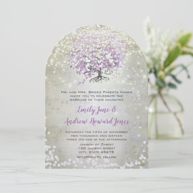 Invitación Lavender Fairytale Lights and Stars Boda (Anverso de pie)