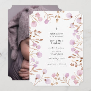 Invitación Lavender Flor Púrpura Foto Cristianismo Bautismo