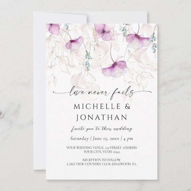 Invitación Lavender Floral acuarela Biblia Boda cristiano (Anverso)