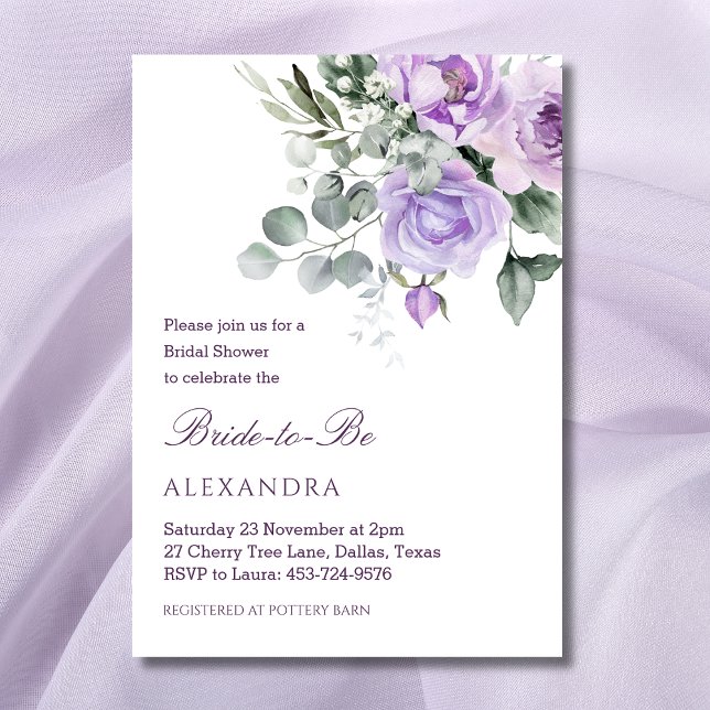 Invitación Lavender Floral acuática Peony Bridal Shower (Subido por el creador)