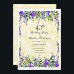 Invitación Lavender Floral Amarillo 40 Fiesta de cumpleaños<br><div class="desc">Bonito y lavanda femenina acuarela floral sobre la invitación a la fiesta de 40 años de las mujeres amarillas. Comuníquese conmigo para obtener ayuda con sus personalizaciones o para solicitar productos adicionales de correspondencias o coordinación de Zazzle para su fiesta.</div>