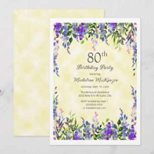 Invitación Lavender Floral Amarillo 80 cumpleaños