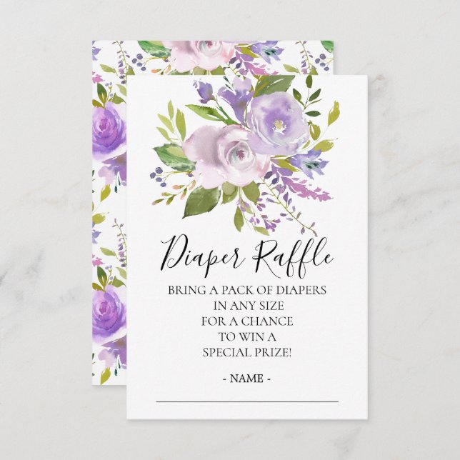 Invitación Lavender Floral Baby Shower Diaper Raffle Ticket (Anverso / Reverso)