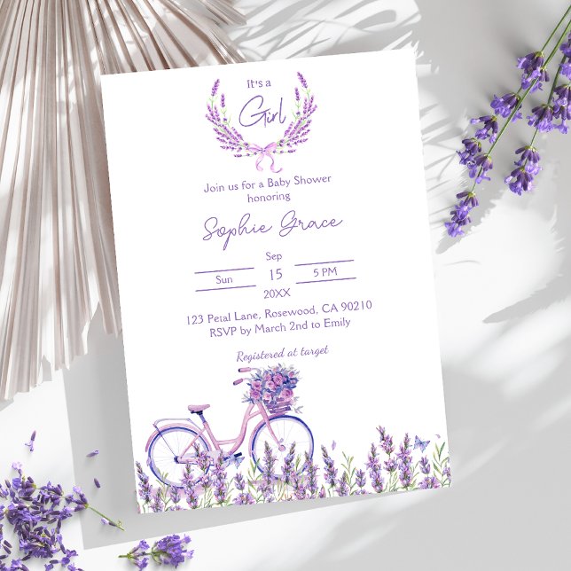 Invitación Lavender Floral Bicycle Baby Shower (Subido por el creador)