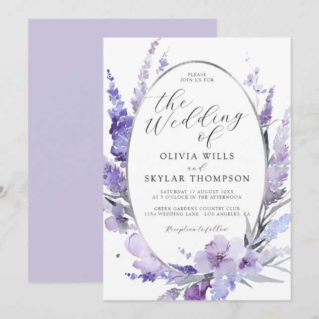 Invitación Lavender Floral Boda de plata Lilac (Anverso / Reverso)