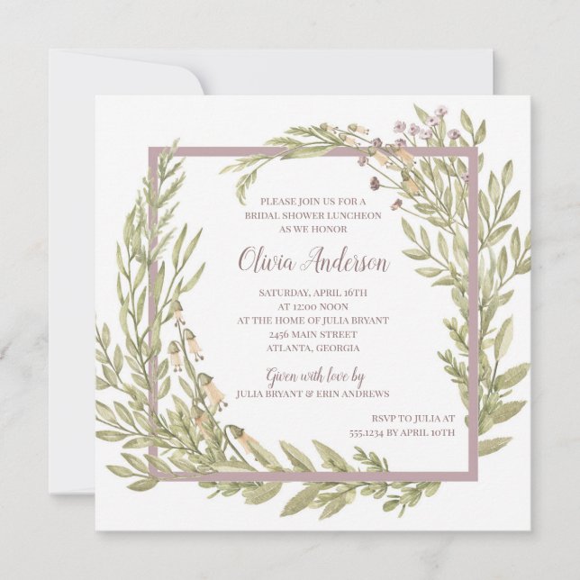 Invitación Lavender Floral Border Bridal Luncheon (Anverso)