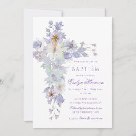 Invitación Lavender Floral Cross Baptism Invitation