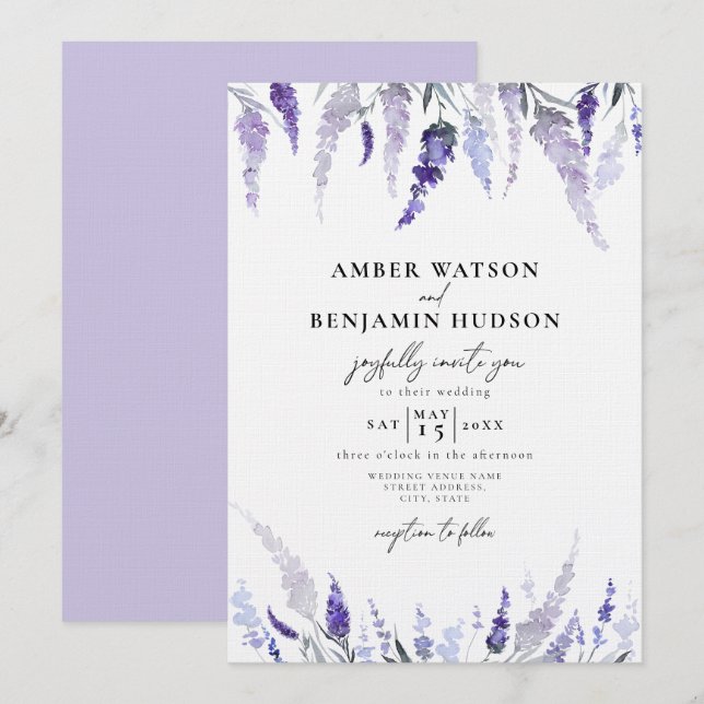 Invitación Lavender Floral Dusty Purple Mauve Lilac Boda (Anverso / Reverso)