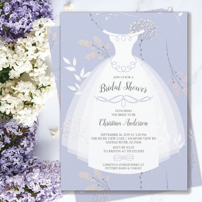 Invitación Lavender Floral Elegance Novia Gown Bridal Shower (Subido por el creador)