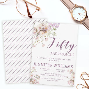 Invitación Lavender floral Fabulous 50 cumpleaños