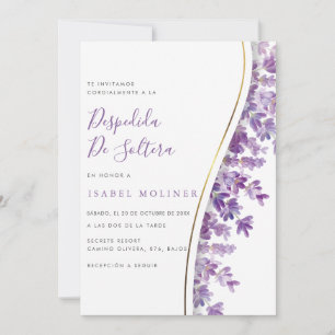 Invitación Lavender Floral Foliage Gold Ducha de Novias Españ