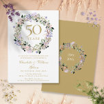 Invitación Lavender Floral Garland 50º aniversario Boda<br><div class="desc">Con una delicada acuarela de lavanda floral floral,  esta invitación botánica de 50 bodas de moda por aniversario puede ser personalizada con su información especial de aniversario. El reverso presenta una guirnalda floral que enmarca tus fechas de aniversario en un texto elegante sobre un fondo dorado. Diseñado por Thisisnotme©</div>