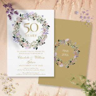 Invitación Lavender Floral Garland 50º aniversario Boda