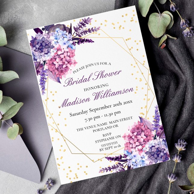 Invitación Lavender Floral Gold Geométrico Brillante (Subido por el creador)