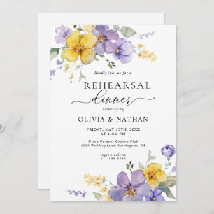 Invitación Lavender Floral Golden Yellow Rehearner Cena