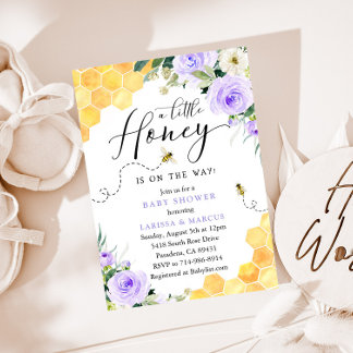 Invitación Lavender Floral Honey Bee Baby Shower