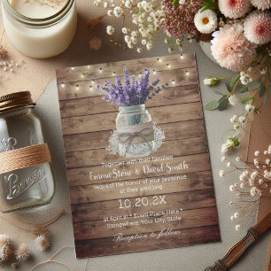Invitación Lavender Floral Jar String ilumina el Boda rústico