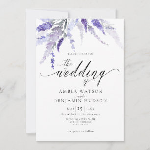Invitación Lavender Floral Lilac Boda púrpura