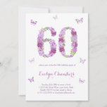 Invitación Lavender Floral Mariposa 60 cumpleaños<br><div class="desc">una bonito floral de 60º cumpleaños con las flores dispuestas en forma de número "60" en tonos lavanda y malva. Tenga en cuenta que puede eliminar/mover las mariposas desde el interior de la herramienta de diseño (haga clic o puntee para personalizar más). El reverso ha sido diseñado con un cheque...</div>