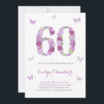 Invitación Lavender Floral Mariposa 60 cumpleaños<br><div class="desc">una bonito floral de 60º cumpleaños con las flores dispuestas en forma de número "60" en tonos lavanda y malva. Tenga en cuenta que puede eliminar/mover las mariposas desde el interior de la herramienta de diseño (haga clic o puntee para personalizar más). El reverso ha sido diseñado con un cheque...</div>