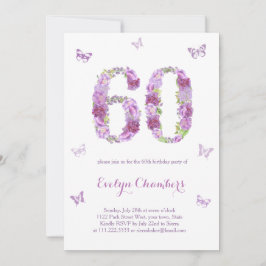 Invitación Lavender Floral Mariposa 60 cumpleaños