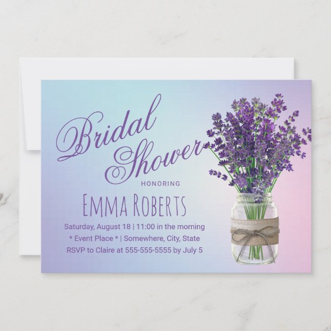 Invitación Lavender Floral Mason Jar Pastel Bridal Shower (Anverso)