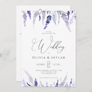 Invitación Lavender Floral Mauve Código QR Todo En Un Boda