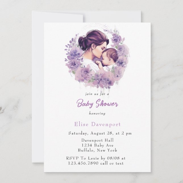 Invitación Lavender Floral Mommy and Me Chica Baby Shower (Anverso)