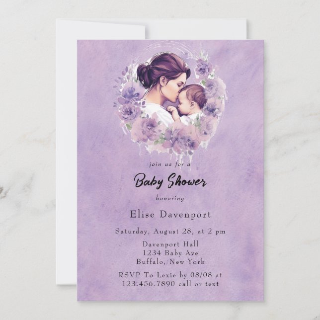 Invitación Lavender Floral Mommy and Me Chica Baby Shower (Anverso)