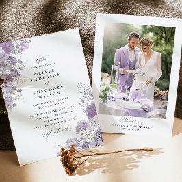 Invitación Lavender Floral Photo Back Elegant Wedding