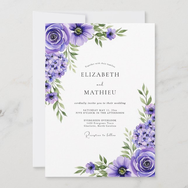 Invitación Lavender Floral Romance Wedding (Anverso)
