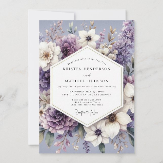 Invitación Lavender Floral Twilight Wedding (Anverso)