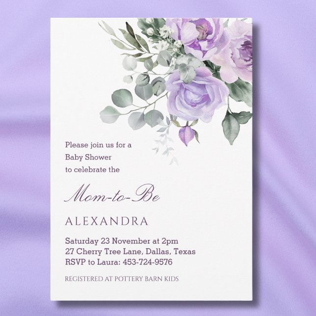 Invitación Lavender Floral Watercolor Peony Baby Shower (Subido por el creador)