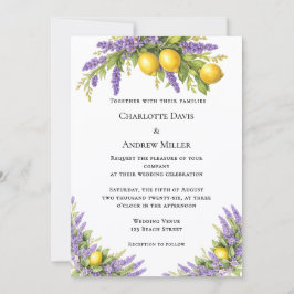 Invitación Lavender florals lemons wedding 