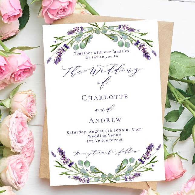 Invitación Lavender florals verde boda de escritura púrpura (Subido por el creador)
